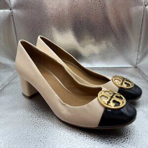 Size‎ 10.5 Tory Burch Womens Cream Chelsea 50mm Soft Nappa Leather Pump Shoes